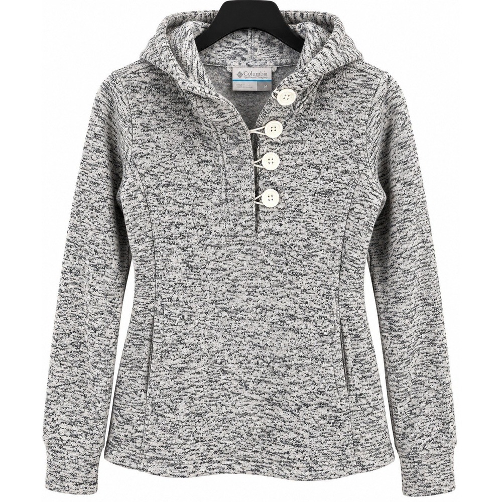 Columbia Darling Days Gray Marled Fleece Button Neck Hoodie Pullover Women M